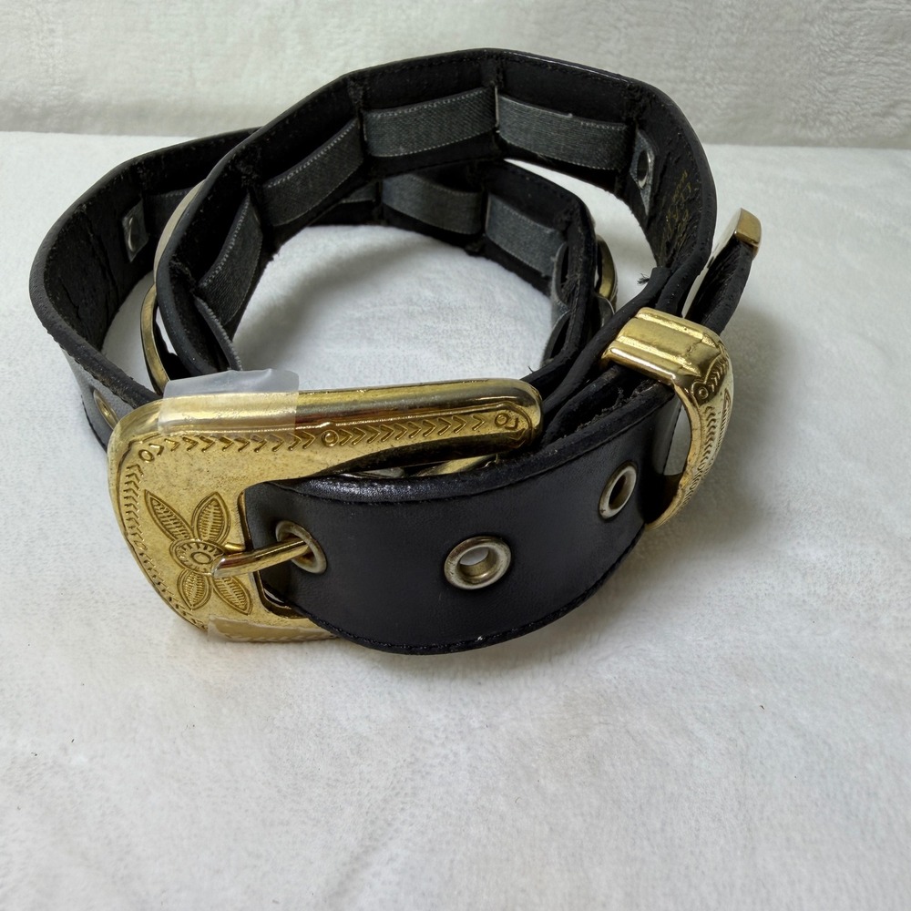 Donna Katz Womens Small Black Leather Western Concho Gold Tone Hardware Belt